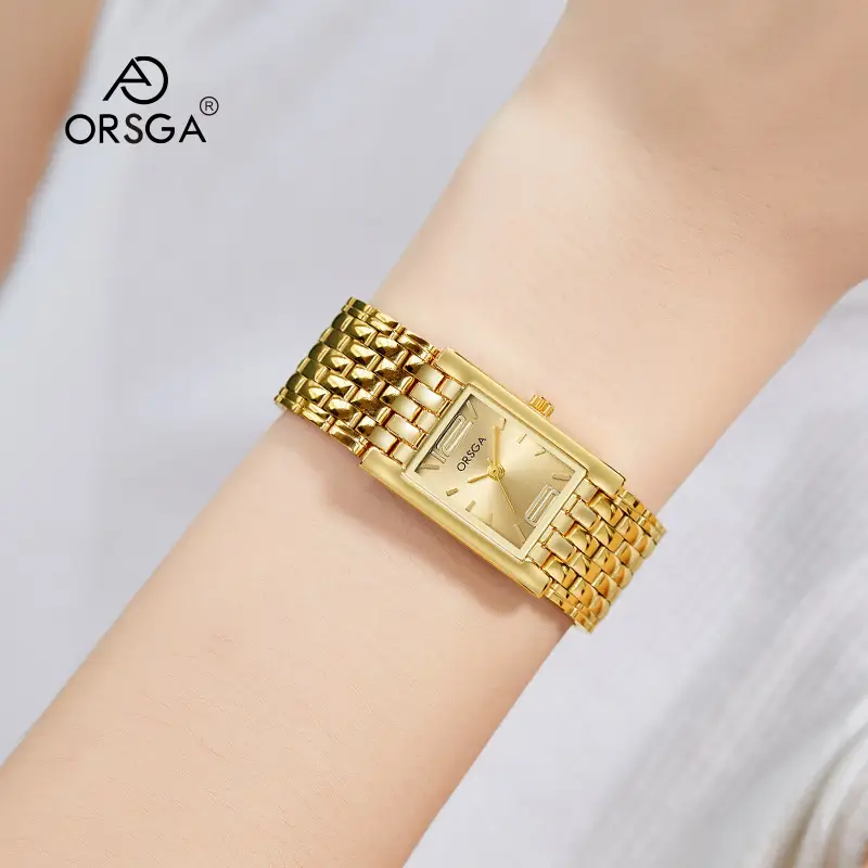 Silver Square Bracelet Women Watch with Red Dial - Image 12