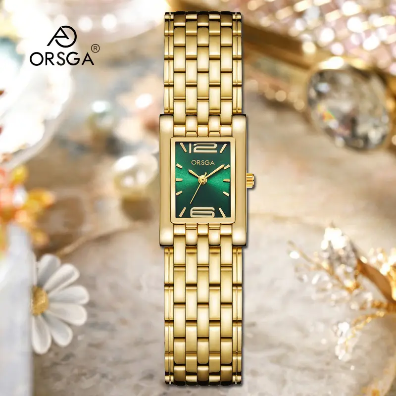 Silver Square Bracelet Women Watch with Red Dial - Image 13
