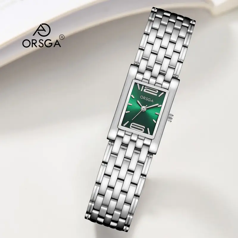 Silver Square Bracelet Women Watch with Red Dial - Image 14