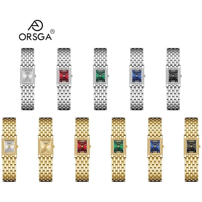 Silver Square Bracelet Women Watch with Red Dial - Image 15