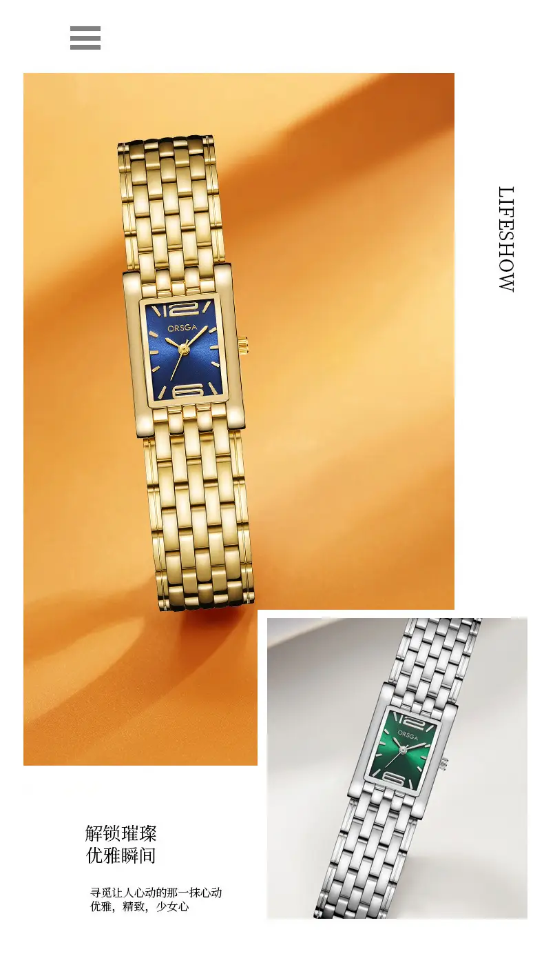 Silver Square Bracelet Women Watch with Red Dial — feature 8
