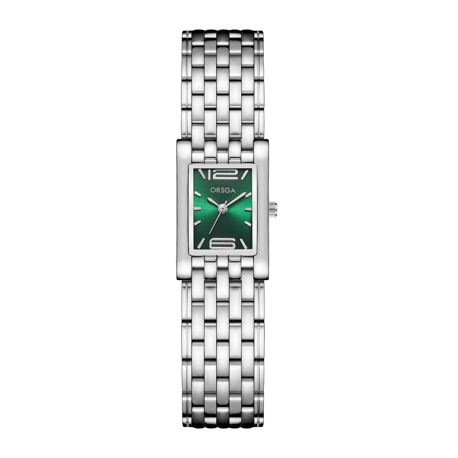 Silver Square Bracelet Women Watch with Red Dial - Image 2