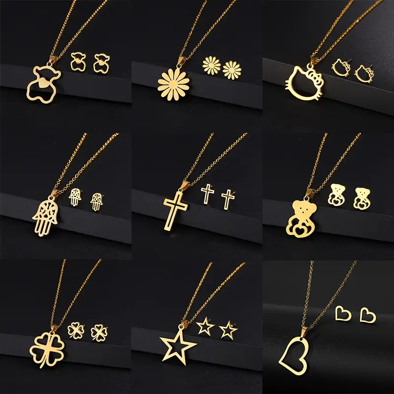 Five-Pointed Star Earrings Necklace Gold Titanium - Image 6