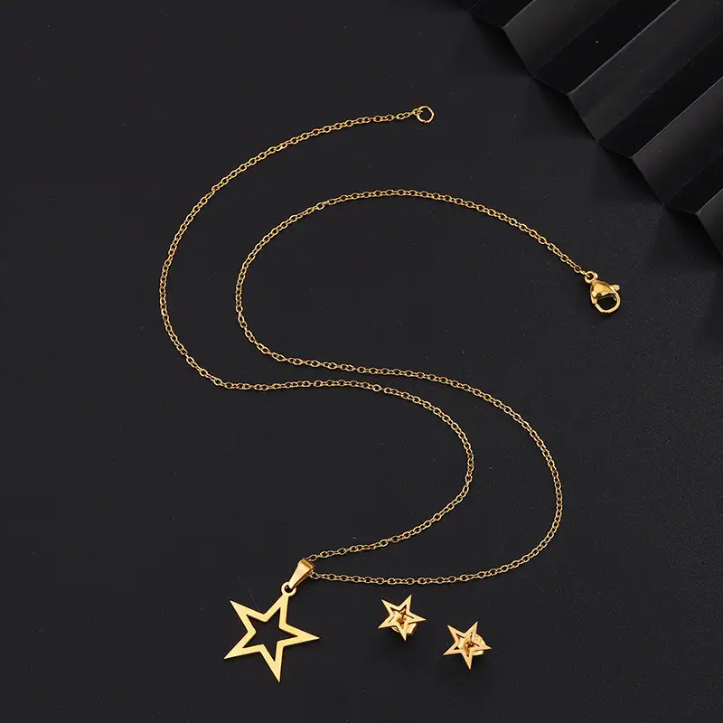 Five-Pointed Star Earrings Necklace Gold Titanium - Image 8