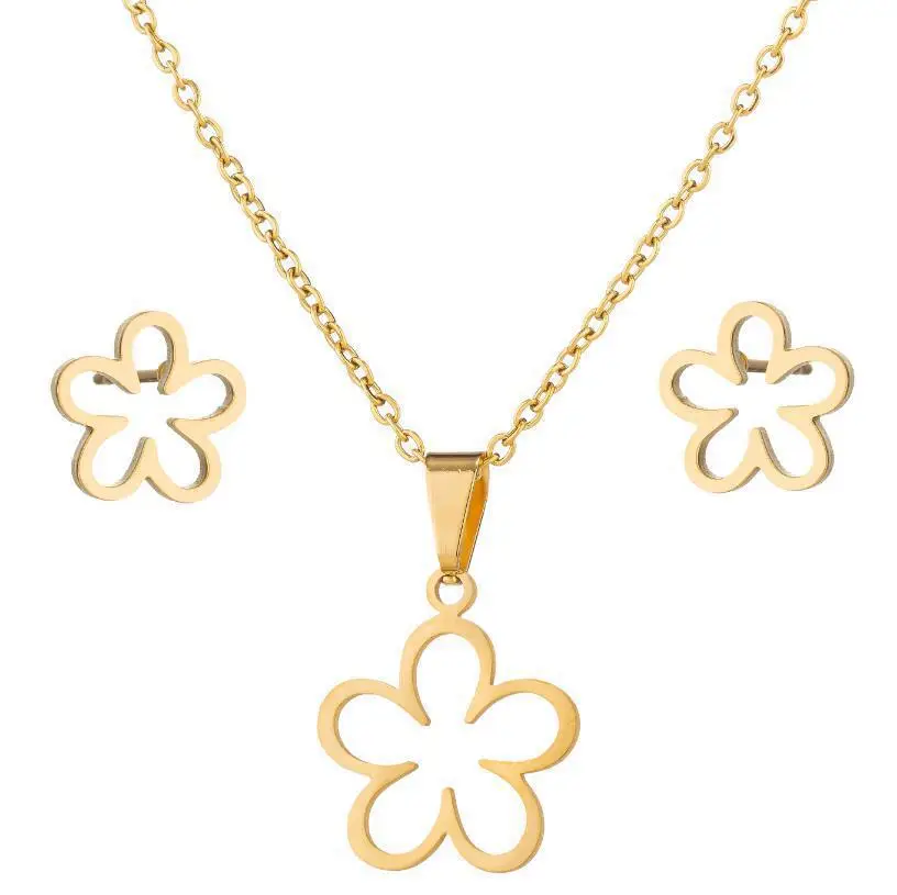 Five-Pointed Star Earrings Necklace Gold Titanium - Image 9