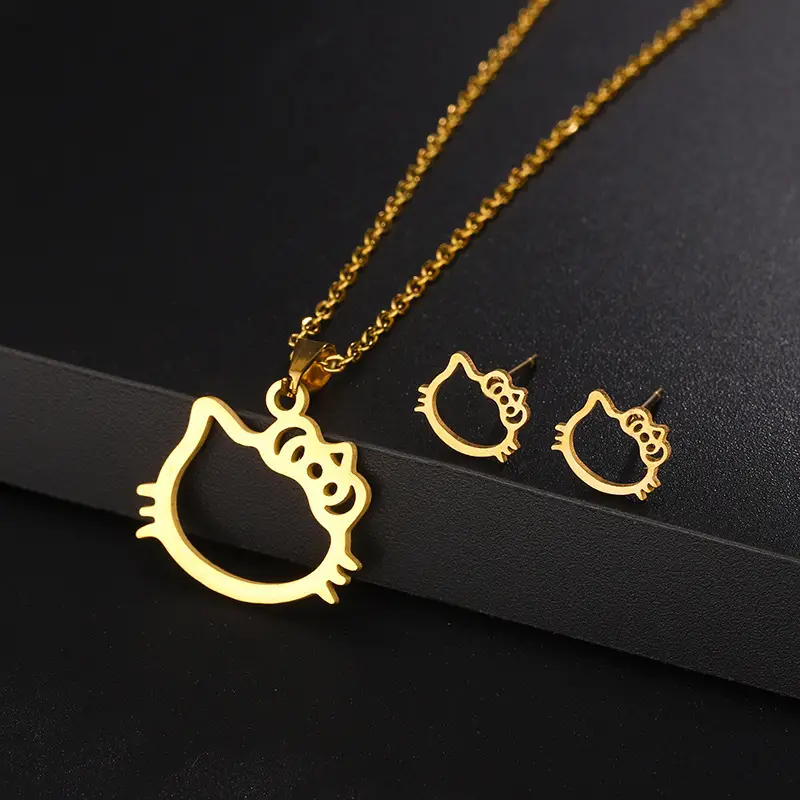 Five-Pointed Star Earrings Necklace Gold Titanium — feature 1