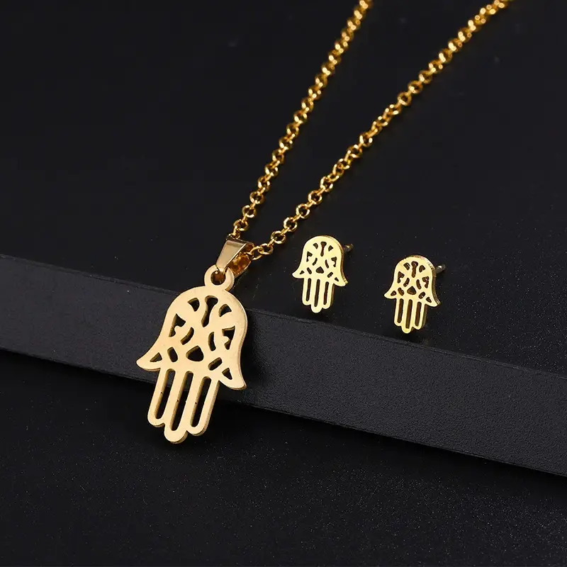 Five-Pointed Star Earrings Necklace Gold Titanium — feature 10