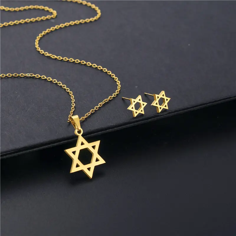 Five-Pointed Star Earrings Necklace Gold Titanium — feature 3