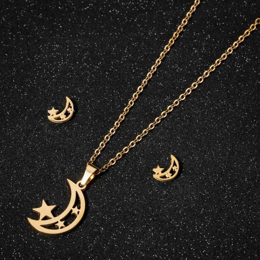 Five-Pointed Star Earrings Necklace Gold Titanium — feature 8