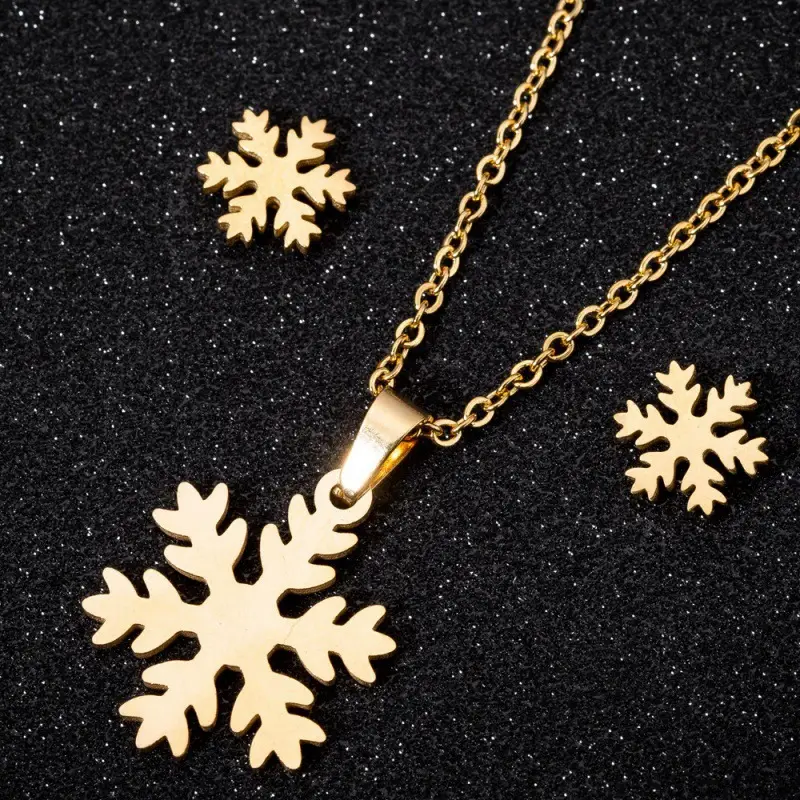 Five-Pointed Star Earrings Necklace Gold Titanium - Image 2
