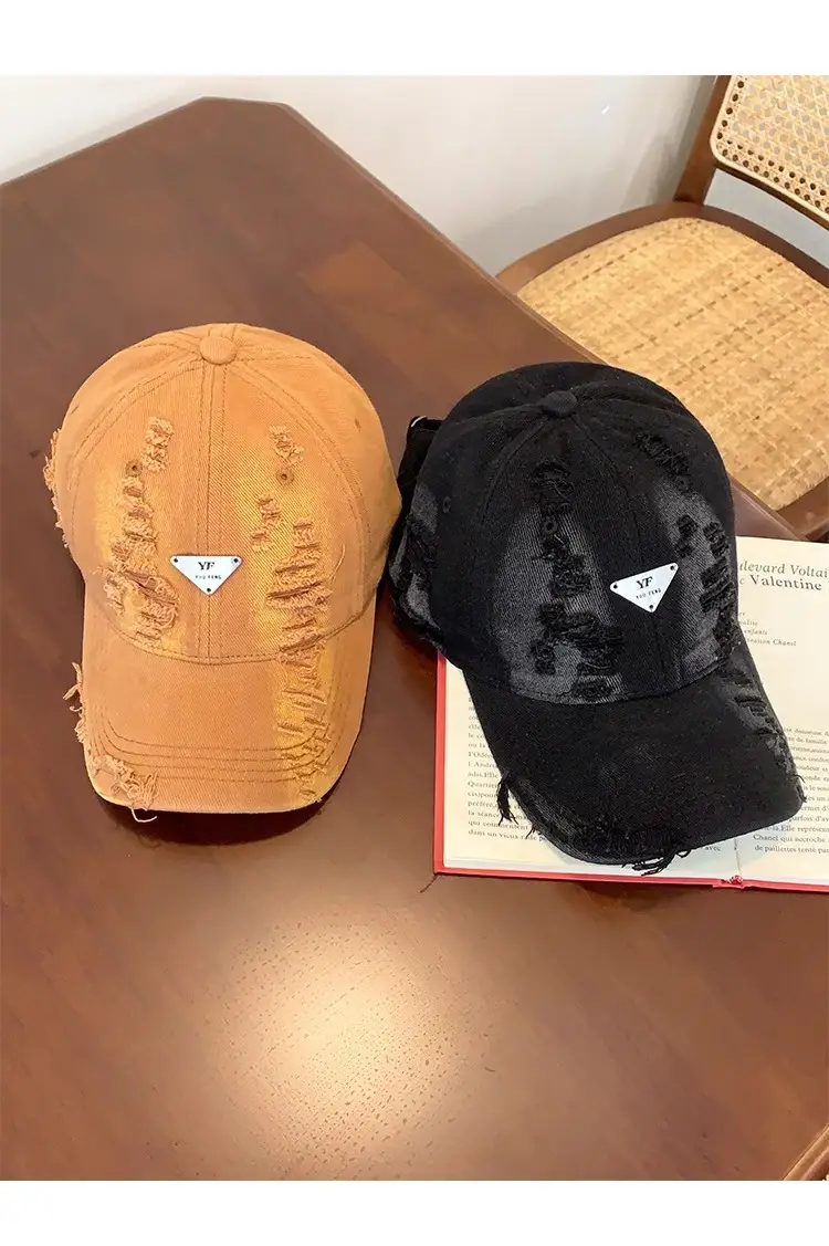 Women Distressed Hole Cotton Cap Pink Spring Summer — feature 15