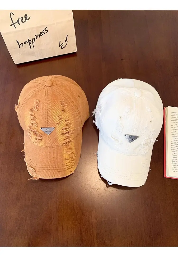 Women Distressed Hole Cotton Cap Pink Spring Summer — feature 16