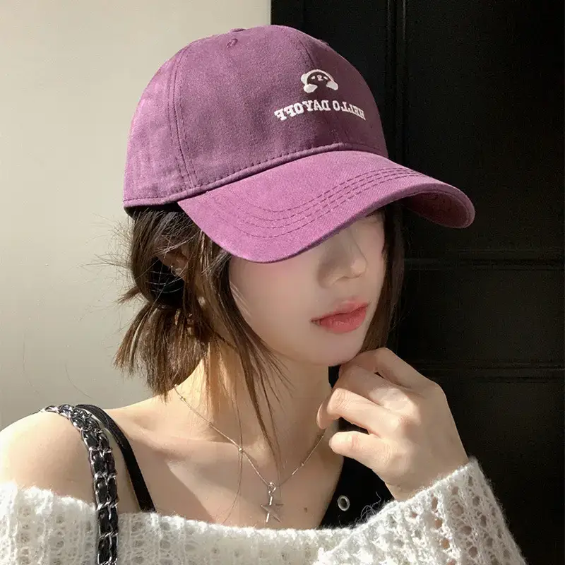 Purple Embroidered Women's Baseball Cap with Wide Brim - Image 8