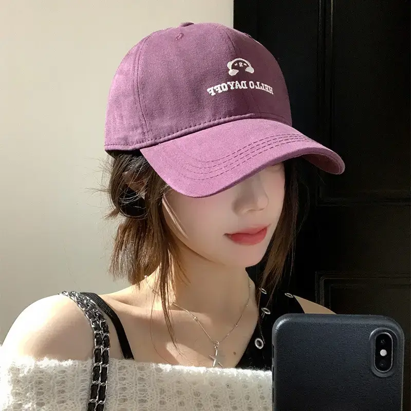 Purple Embroidered Women's Baseball Cap with Wide Brim - Image 9
