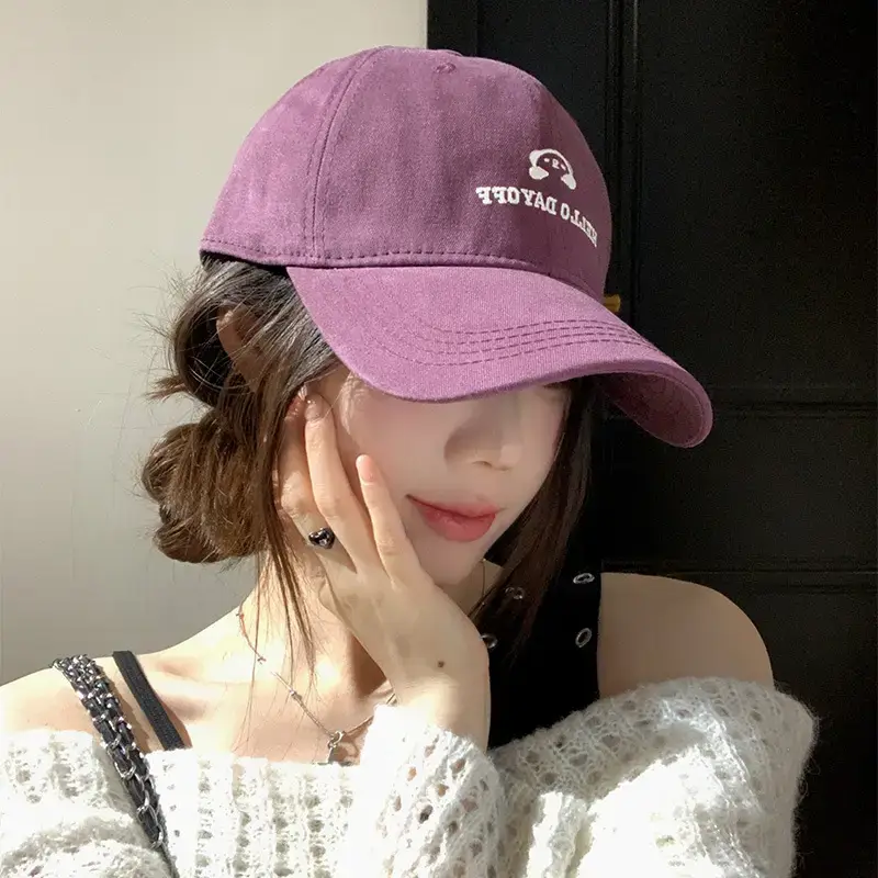 Purple Embroidered Women's Baseball Cap with Wide Brim - Image 10