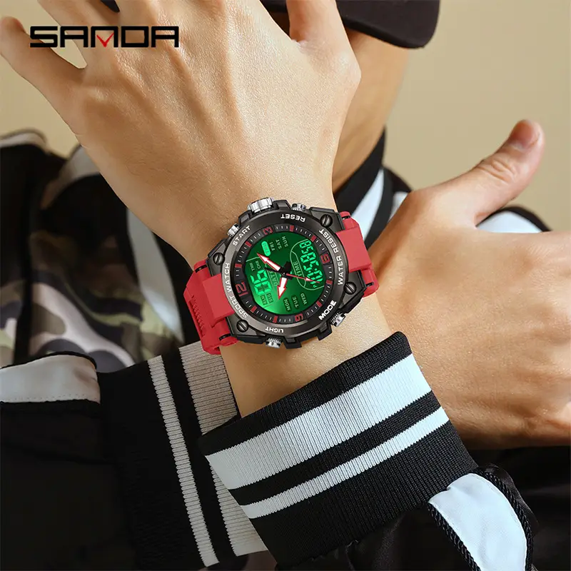 Sanda Dual Display Waterproof Sports Watch Blue Silicone - Image 11