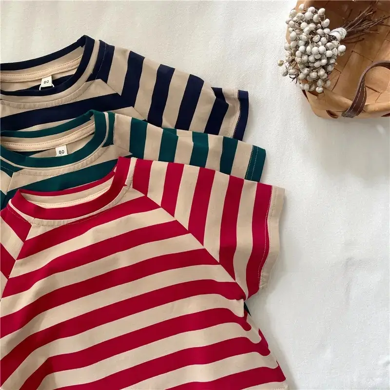 Kids Striped T-Shirt Red White Cotton Boys Girls - Image 5