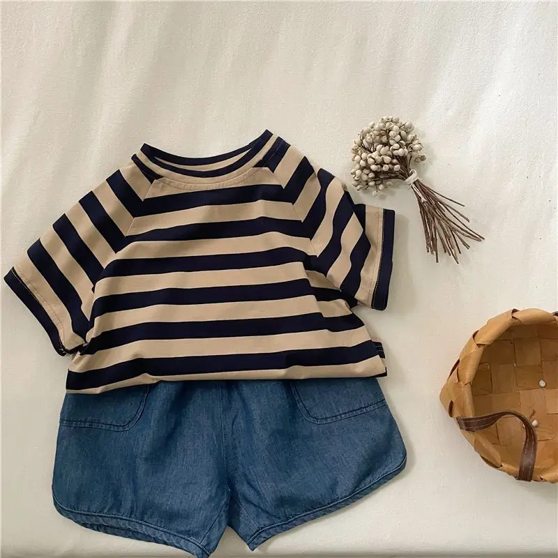 Kids Striped T-Shirt Red White Cotton Boys Girls — feature 13