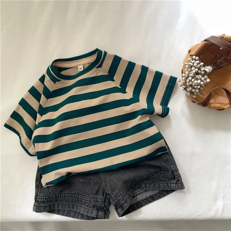 Kids Striped T-Shirt Red White Cotton Boys Girls — feature 15