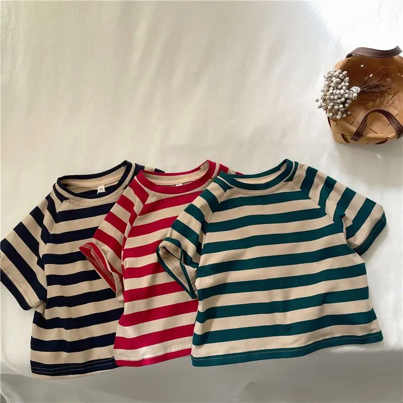 Kids Striped T-Shirt Red White Cotton Boys Girls — feature 7