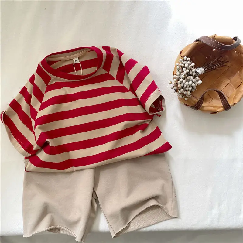Kids Striped T-Shirt Red White Cotton Boys Girls — feature 9