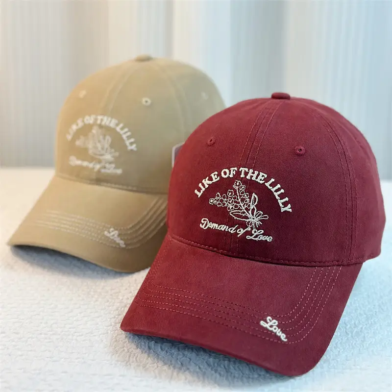 Unisex Retro Embroidered Baseball Cap Deep Red Mountaineering Sunshade - Image 10