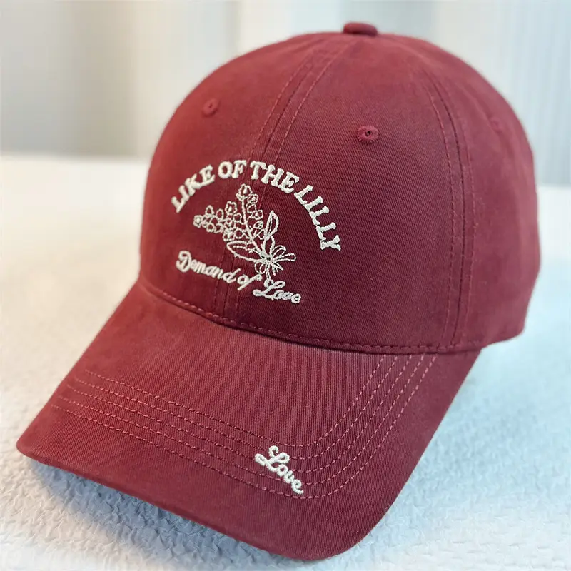 Unisex Retro Embroidered Baseball Cap Deep Red Mountaineering Sunshade - Image 5