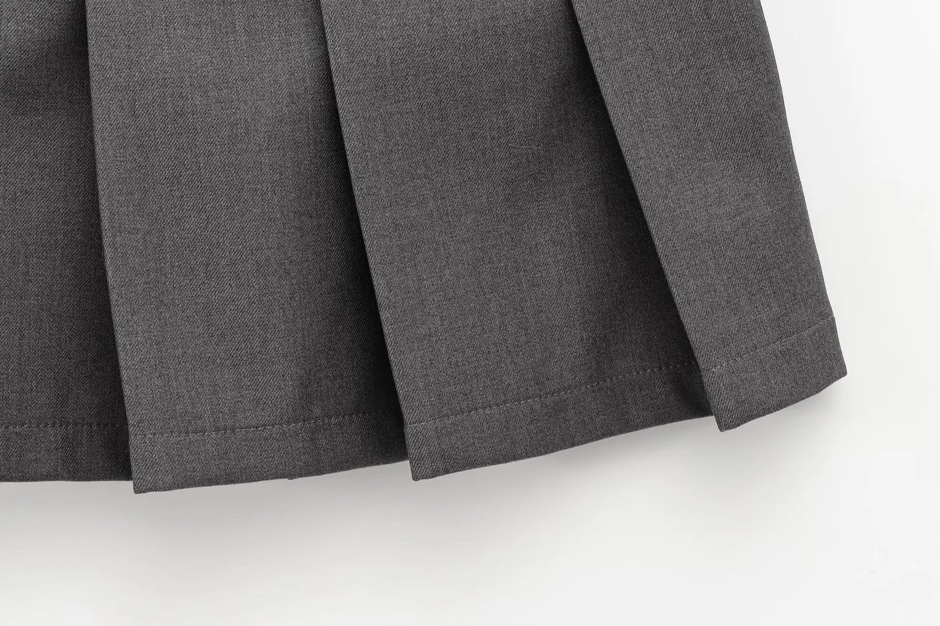 Women Grey Pleated Belted Skirt Slim Fit College Style — feature 7