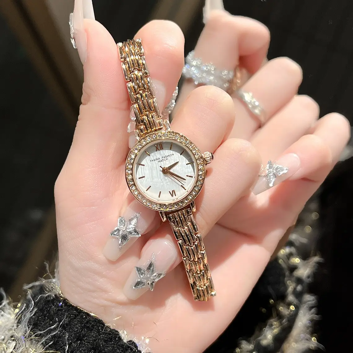 Small Gold Diamond Watch for Women Elegant Luxury - Image 4