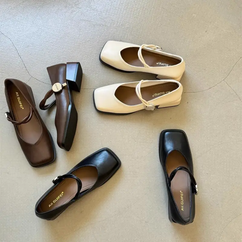 2025 Spring New Retro Square Toe Thick Heeled Mary Jane Shoes Women's Shoes Fairy Style Gentle Slip-on Shoes - Image 5