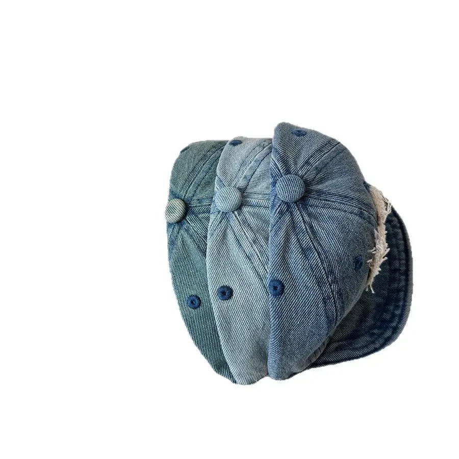 Denim Sunscreen Cap for Baby Boys Girls Small - Image 8