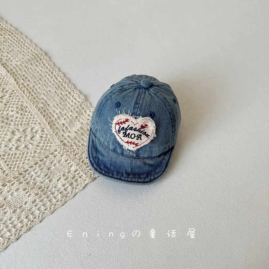 Denim Sunscreen Cap for Baby Boys Girls Small - Image 2