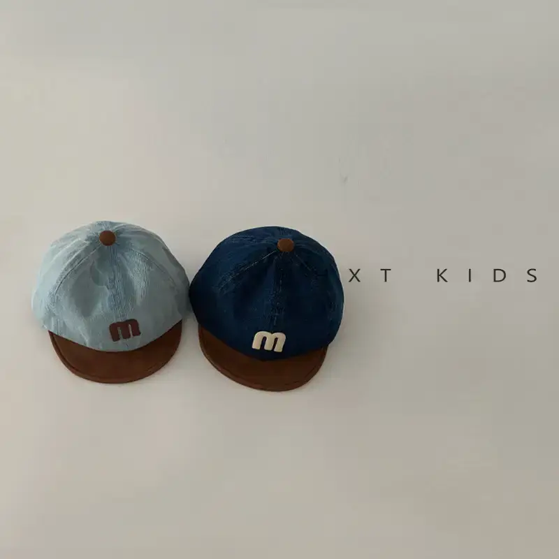 Children's Blue M-Branded Baseball Cap with Brown Trim