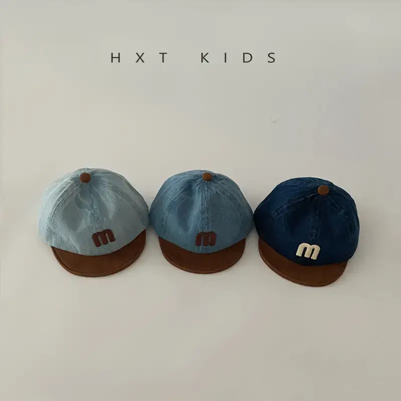 Children's Blue M-Branded Baseball Cap with Brown Trim