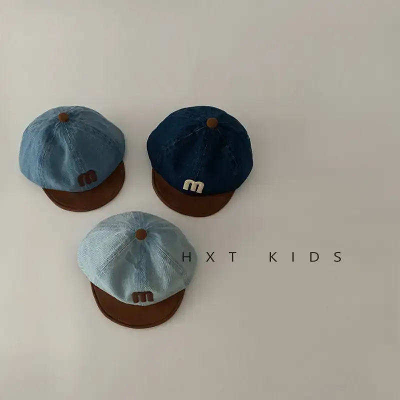 Children's Blue M-Branded Baseball Cap with Brown Trim