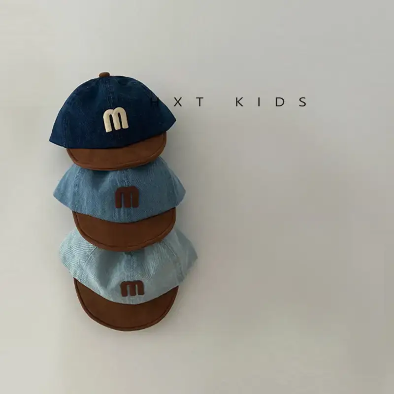 Children's Blue M-Branded Baseball Cap with Brown Trim