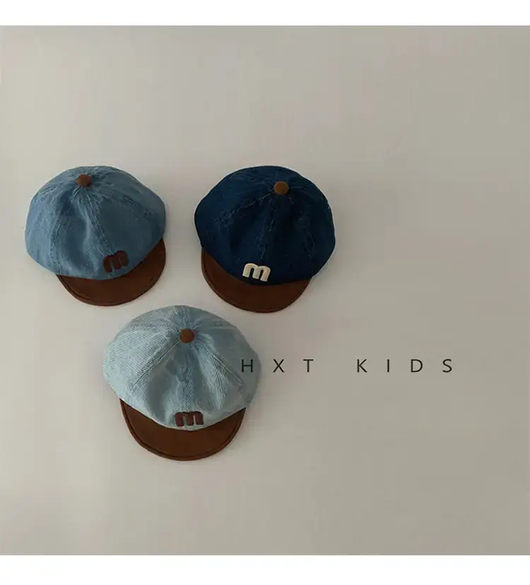 Children's Blue M-Branded Baseball Cap with Brown Trim — feature 3
