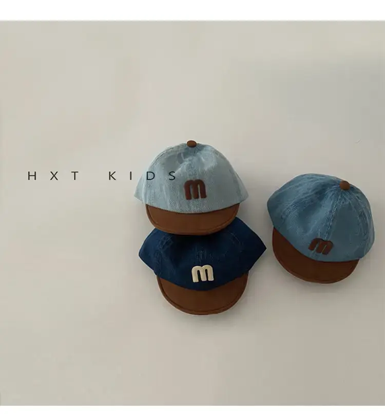 Children's Blue M-Branded Baseball Cap with Brown Trim — feature 5