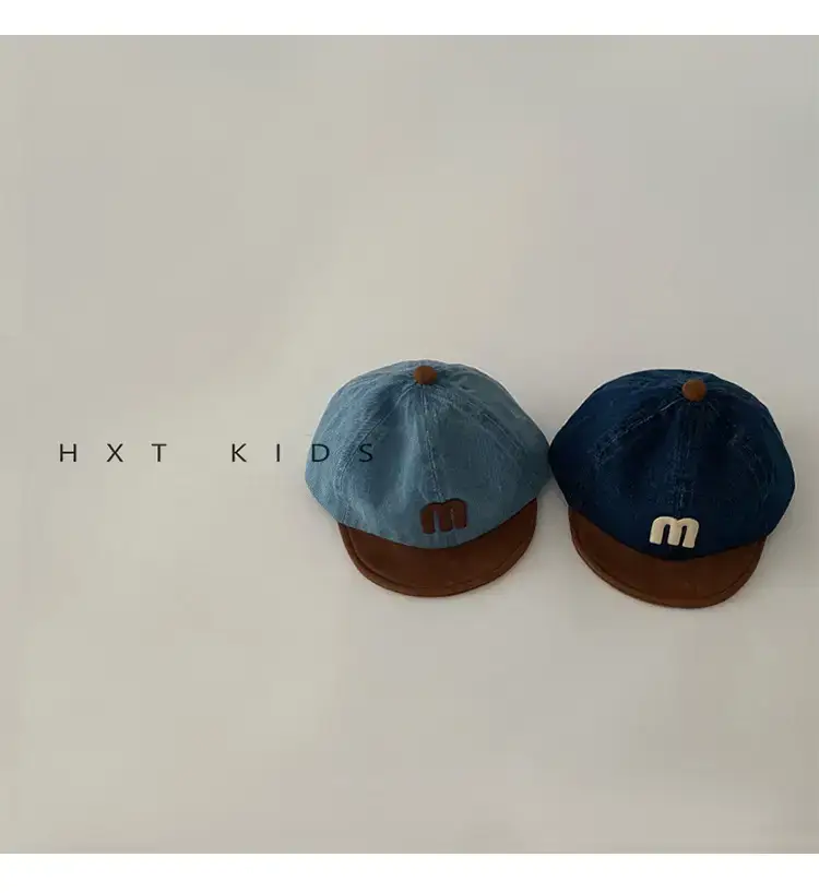 Children's Blue M-Branded Baseball Cap with Brown Trim — feature 6