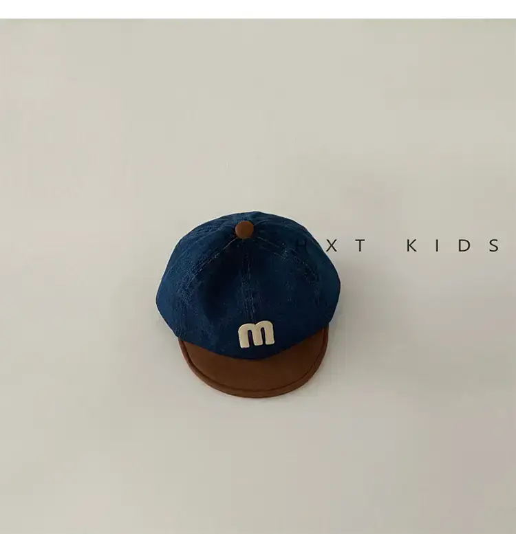 Children's Blue M-Branded Baseball Cap with Brown Trim — feature 9