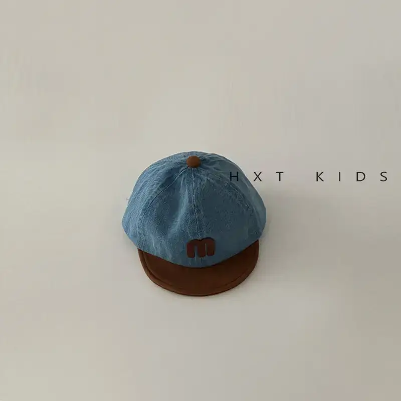 Children's Blue M-Branded Baseball Cap with Brown Trim