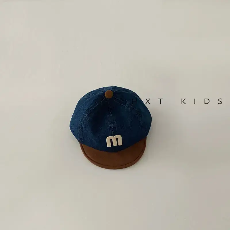 Children's Blue M-Branded Baseball Cap with Brown Trim