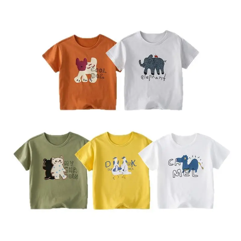 Cotton Kids T-Shirt White Short Sleeve Cartoon Print
