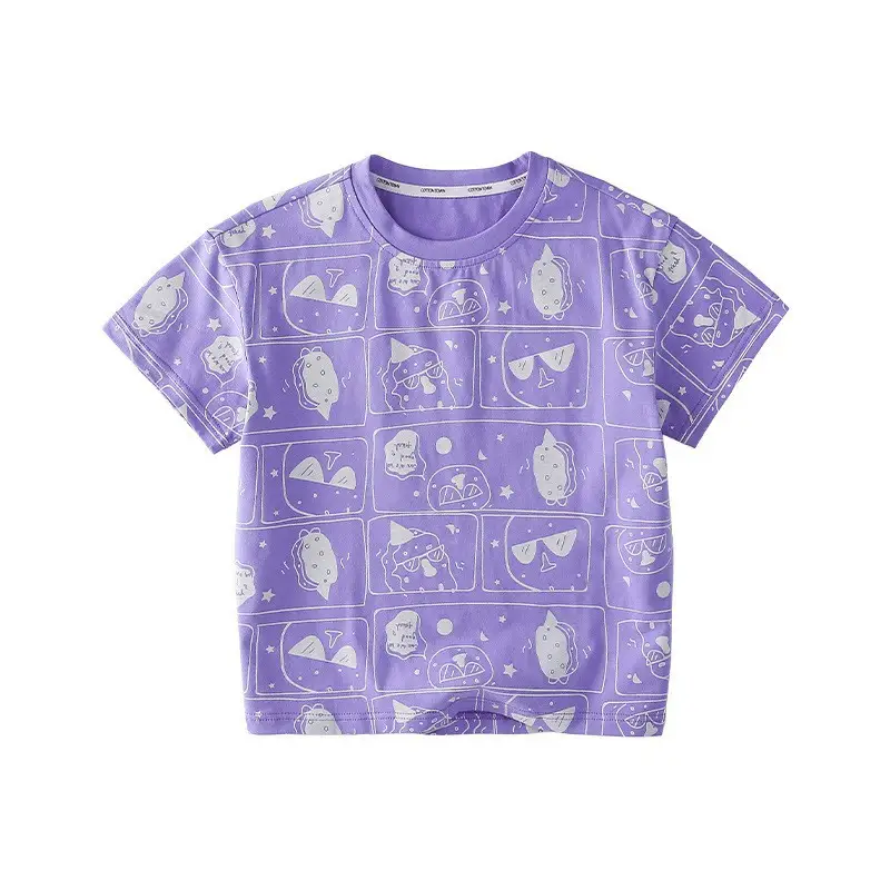 Cotton Kids T-Shirt White Short Sleeve Cartoon Print