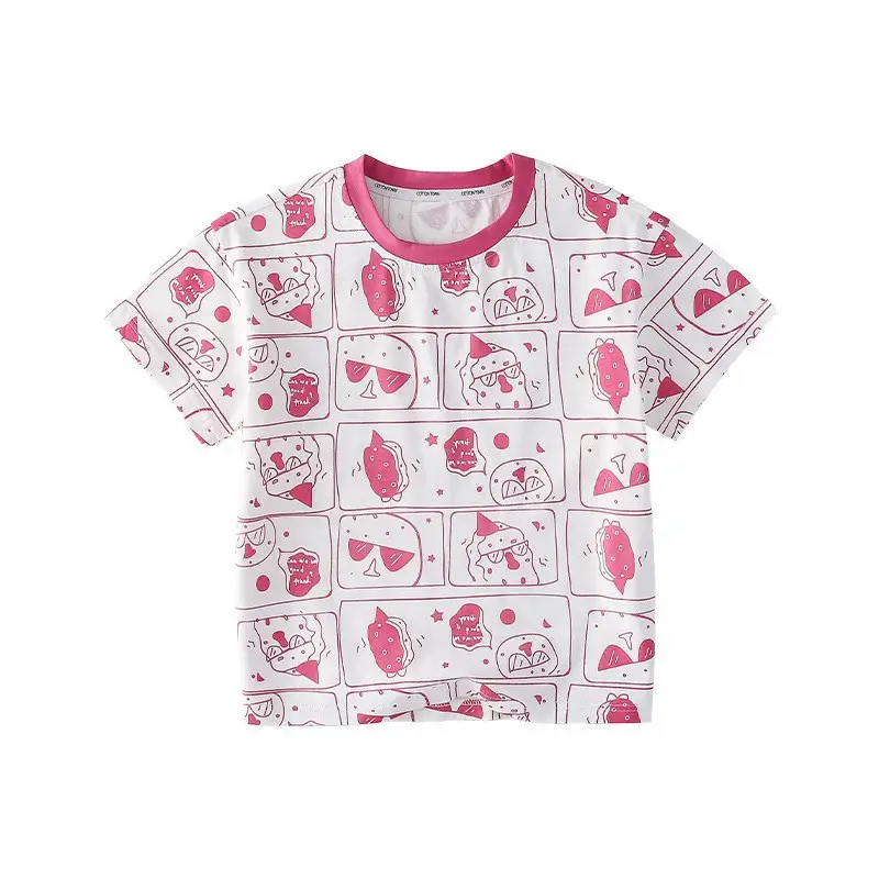Cotton Kids T-Shirt White Short Sleeve Cartoon Print