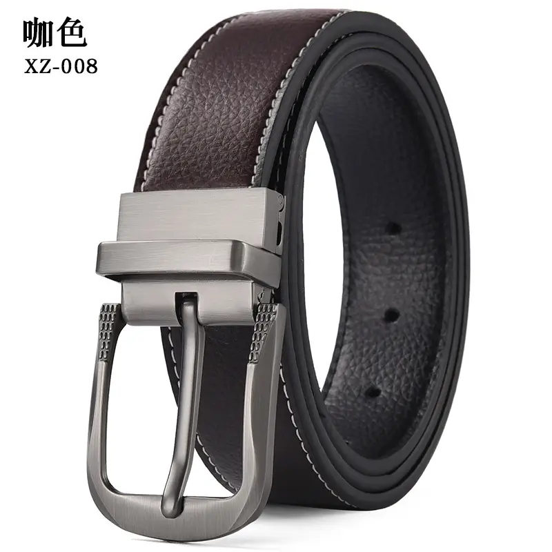 Men's Brown Leather Belt with Silver Pin Buckle — feature 11