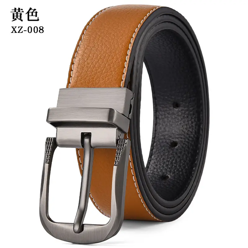 Men's Brown Leather Belt with Silver Pin Buckle - Image 3