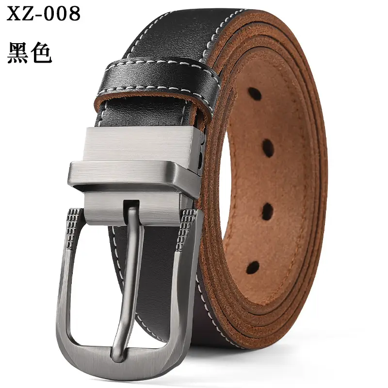 Men's Brown Leather Belt with Silver Pin Buckle - Image 8