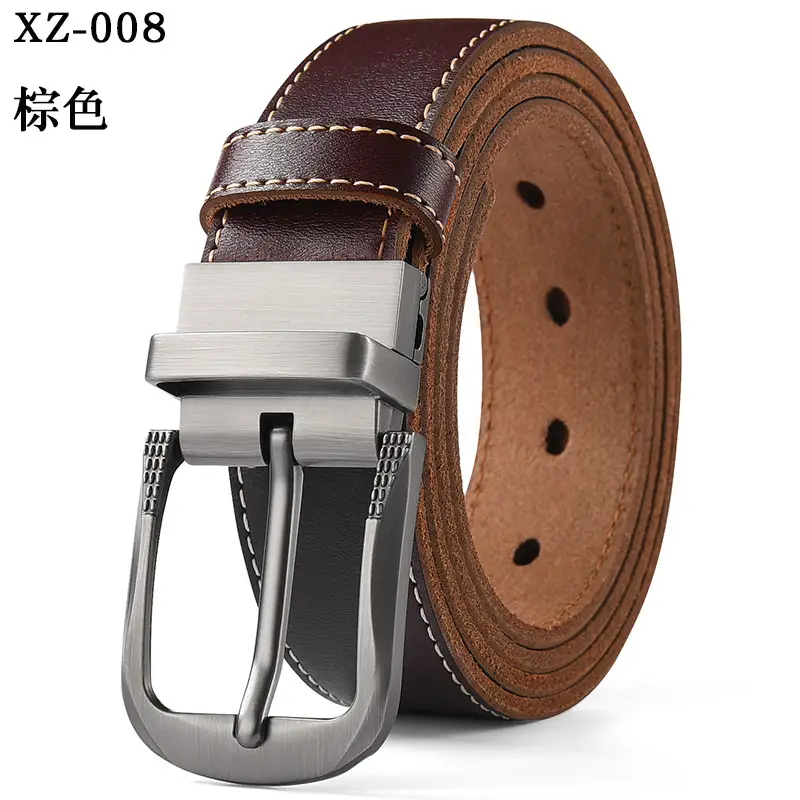 Men's Brown Leather Belt with Silver Pin Buckle - Image 9