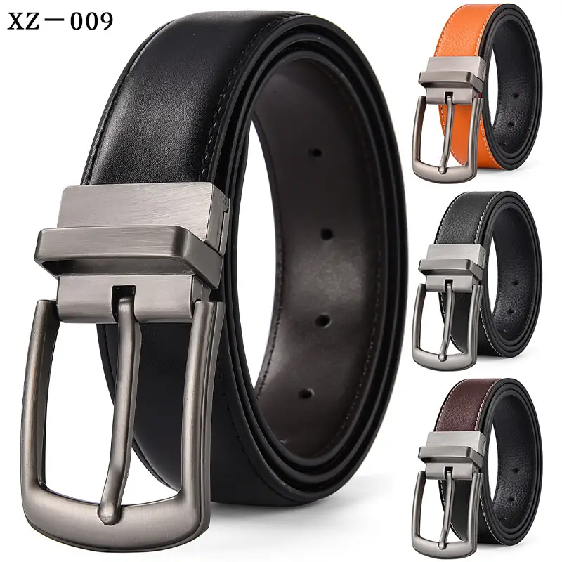 Men's Black Leather Belt with Silver Pin Buckle — feature 14